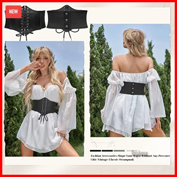 Elastic Lace-Up Waspie Corset Belt, Snap Closure, 7.5\